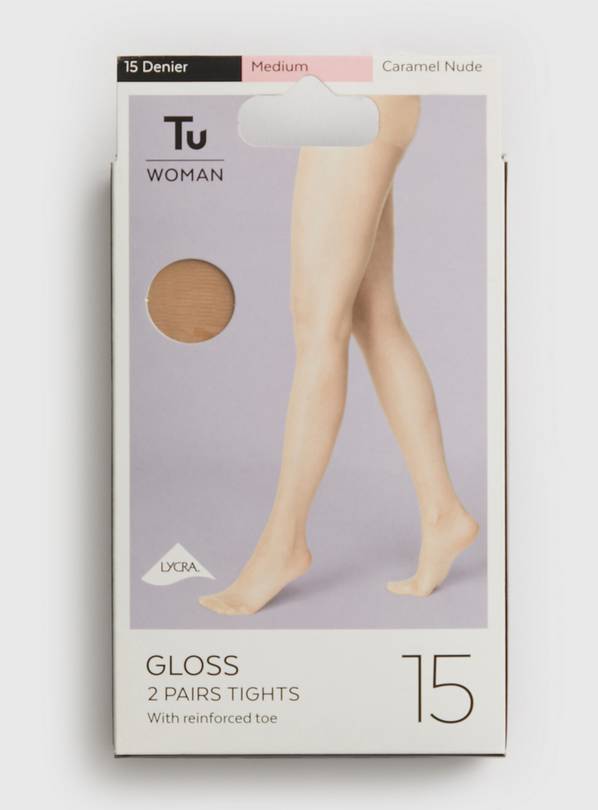 Caramel Nude 15 Denier Gloss Tights 2 Pack M